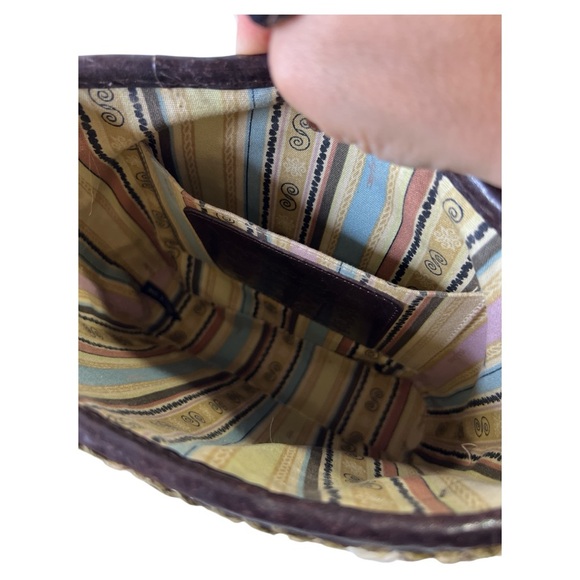 BRIGHTON WOMEN’S WOVEN STRAW JUTE LEATHER CROSSBODY SHOULDER BAG PURSE OLIVE TAN - Picture 7 of 8